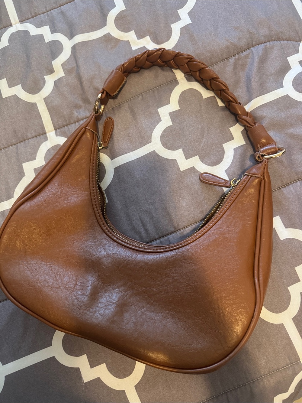 Brown Braided-Handle Shoulder Bag
